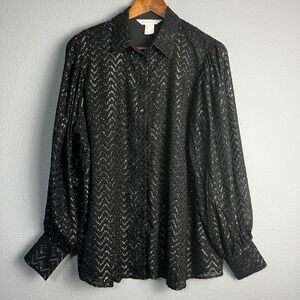 Apricot Jacquard Sequin Shimmer Blouse Chevron Long SL‎ Party Top Black Size 6